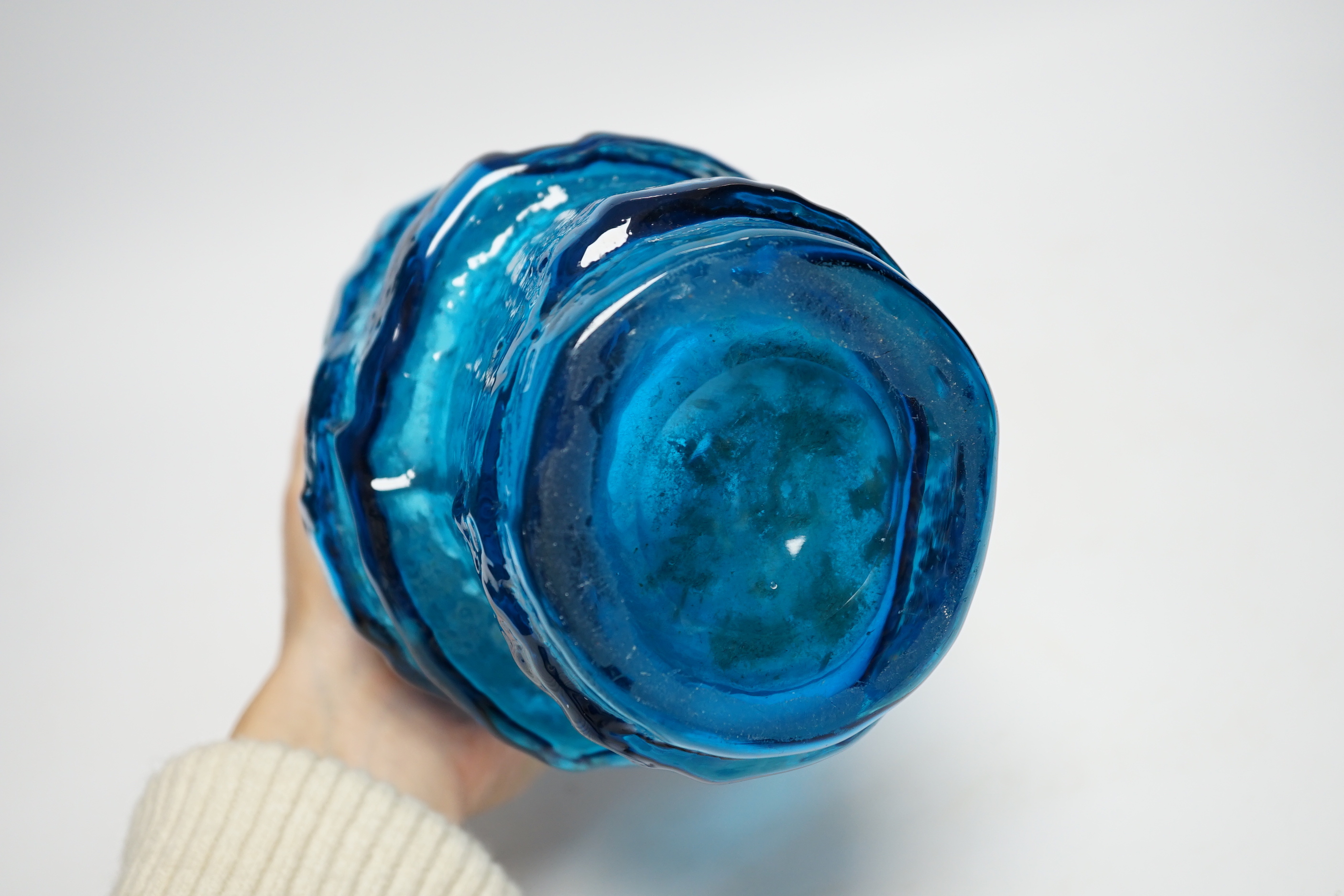 A Whitefriars ‘Hoop’ vase in kingfisher blue, 29cm high